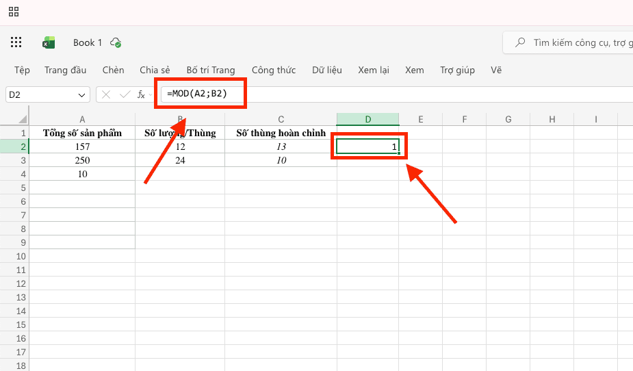 Hàm MOD – Hàm chia trong Excel lấy phần dư