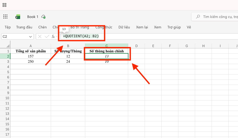 Hàm QUOTIENT – Hàm chia trong Excel lấy phần nguyên