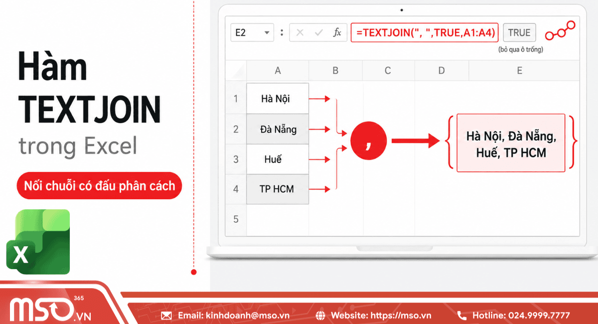 Cách sử dụng hàm TEXTJOIN trong Excel để ghép chuỗi dữ liệu