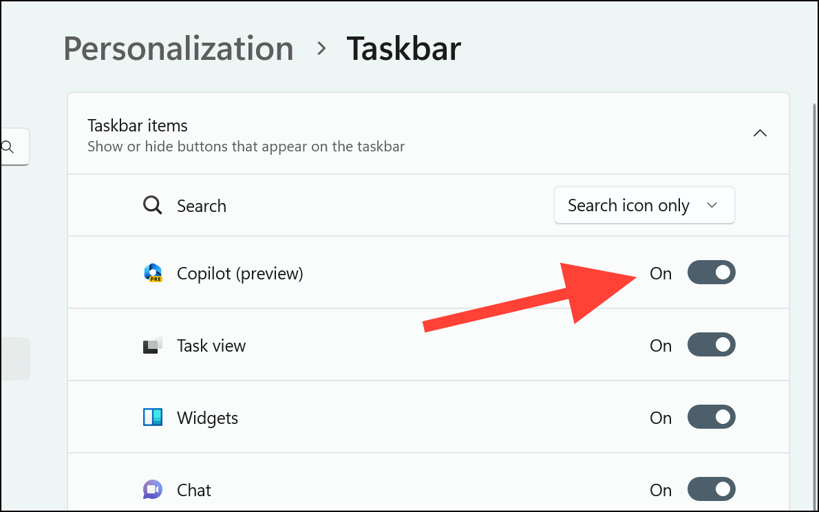 Cách tắt Copilot trên Windows 11 thông qua Settings (Ẩn biểu tượng)