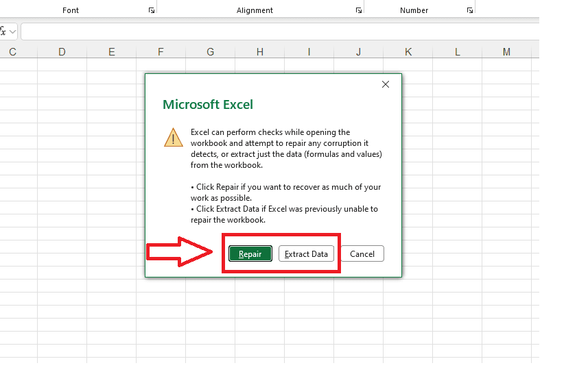 Sử dụng tính năng Open and Repair của Microsoft Excel