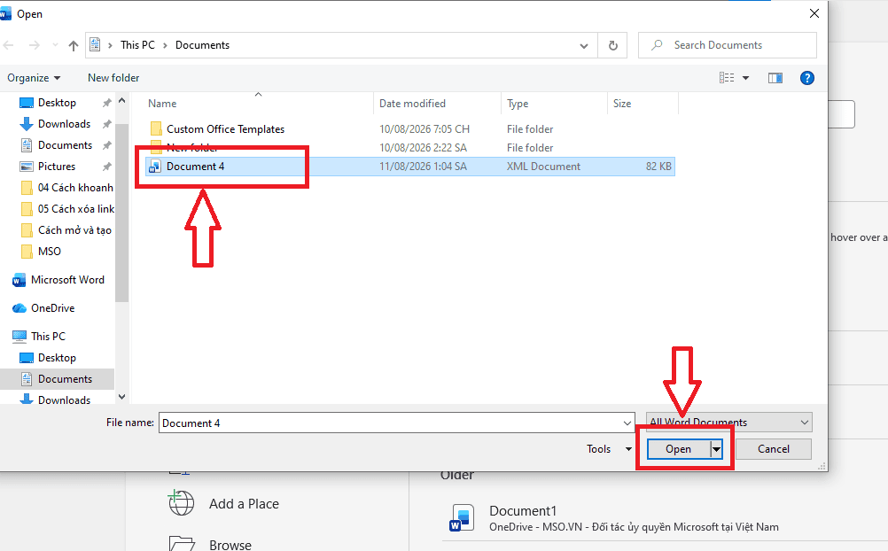 Mở trực tiếp từ giao diện phần mềm Microsoft Word
