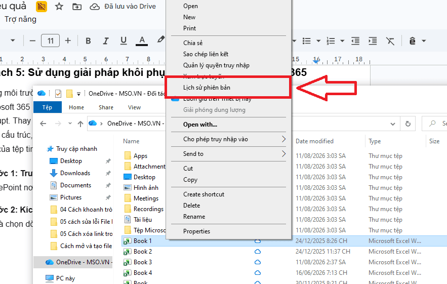 Sử dụng giải pháp khôi phục phiên bản từ Microsoft 365