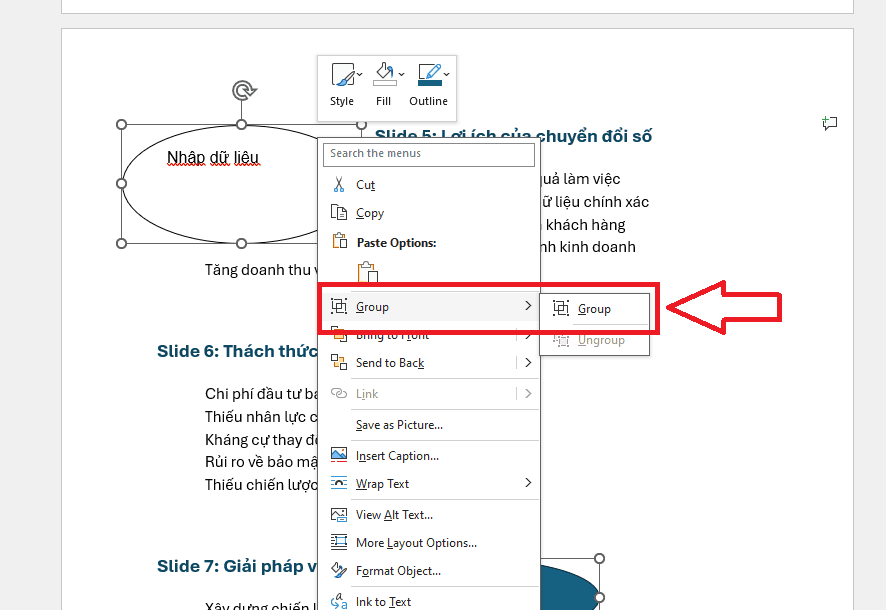 Thủ thuật căn chỉnh và nhóm hình tròn sau khi tạo trong Word