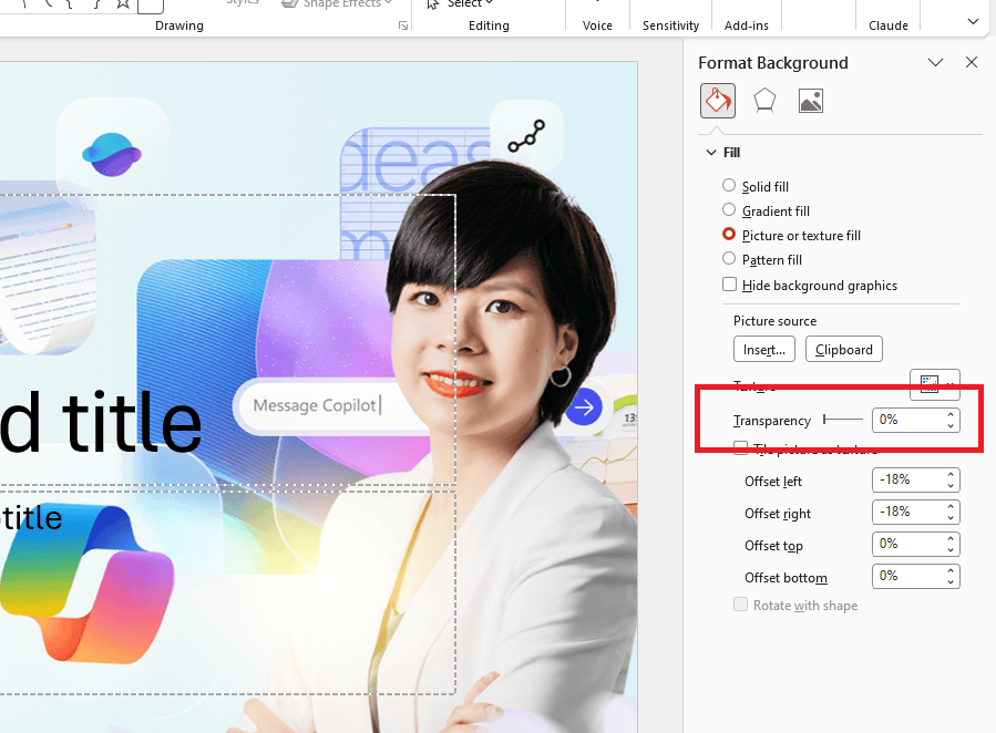 Sử dụng thanh công cụ Transparency