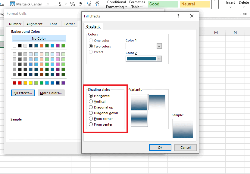 Cách tô màu gradient cho ô trong Excel thủ công bằng Format Cells