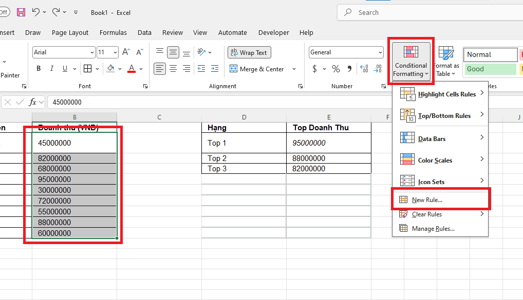 Kết hợp với Conditional Formatting để làm nổi bật (Highlight) số liệu