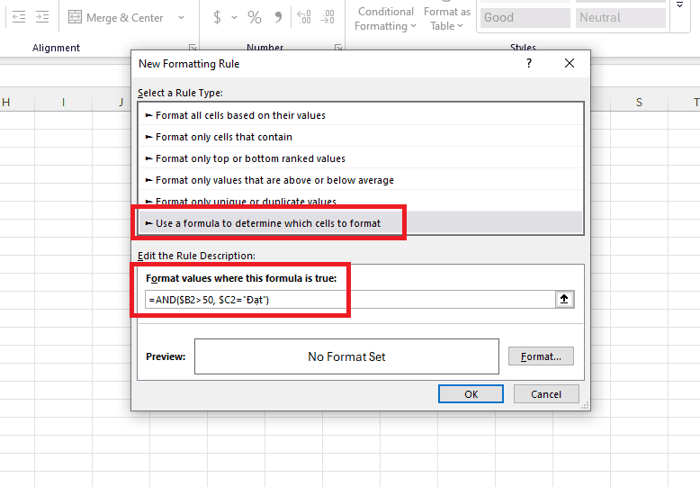 Ứng dụng hàm AND trong Định dạng có điều kiện (Conditional Formatting)