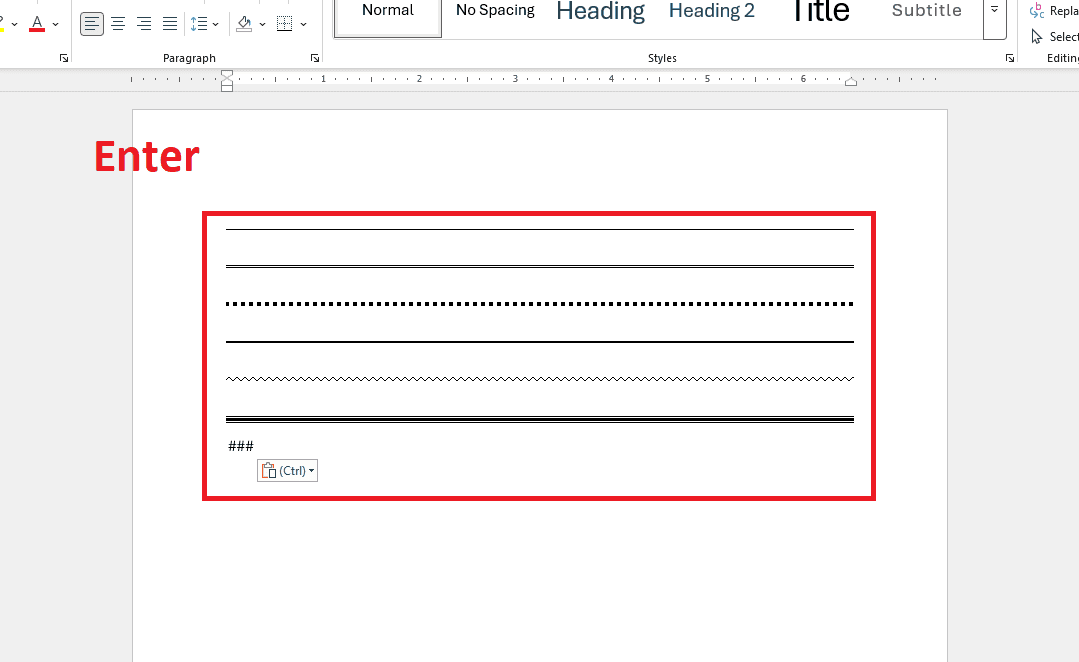 Tạo các kiểu dòng kẻ ngang bằng cách nhấn phím 3 lần + Enter