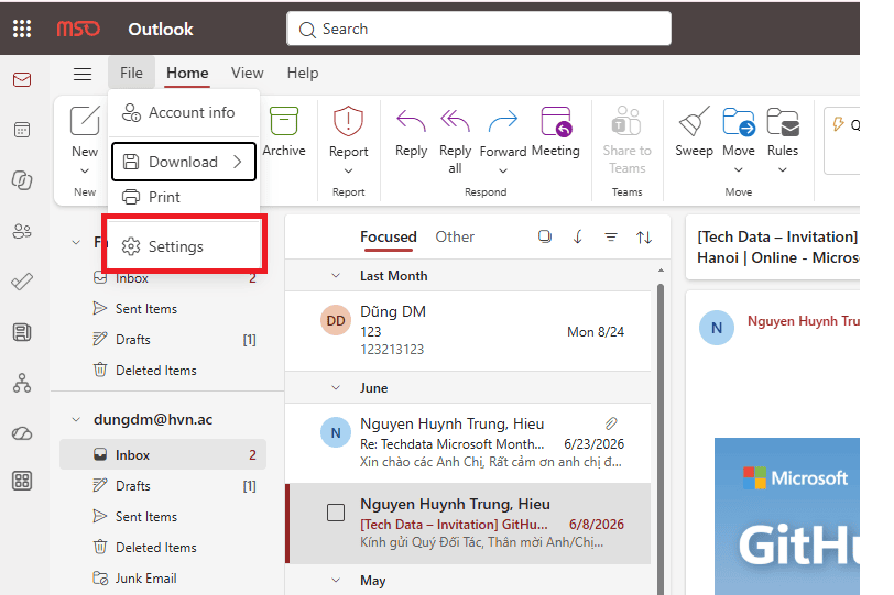 Trên New Outlook for Windows và Outlook trên Web (OWA)