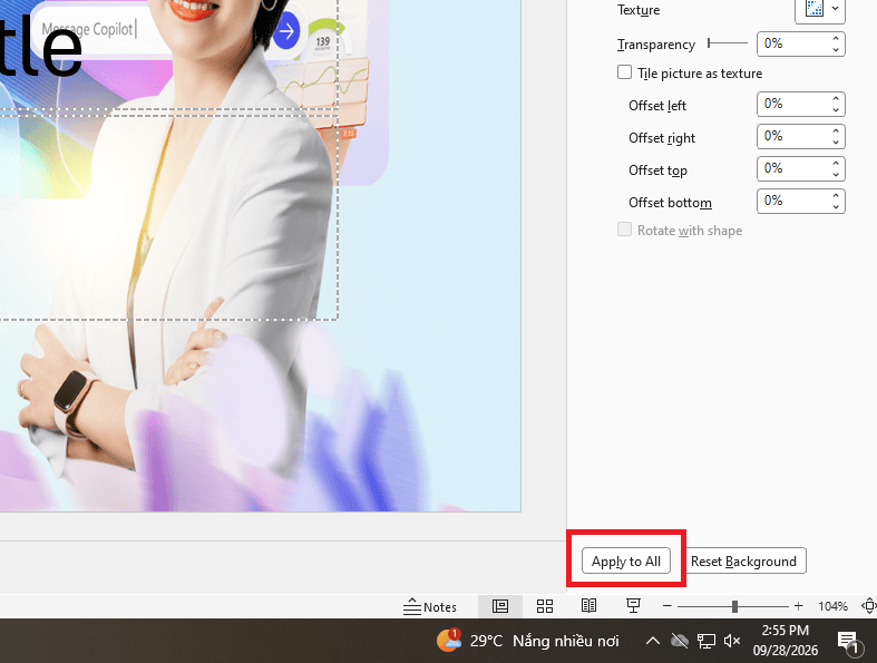 Áp dụng đồng loạt cho toàn bộ slide (Apply to All)