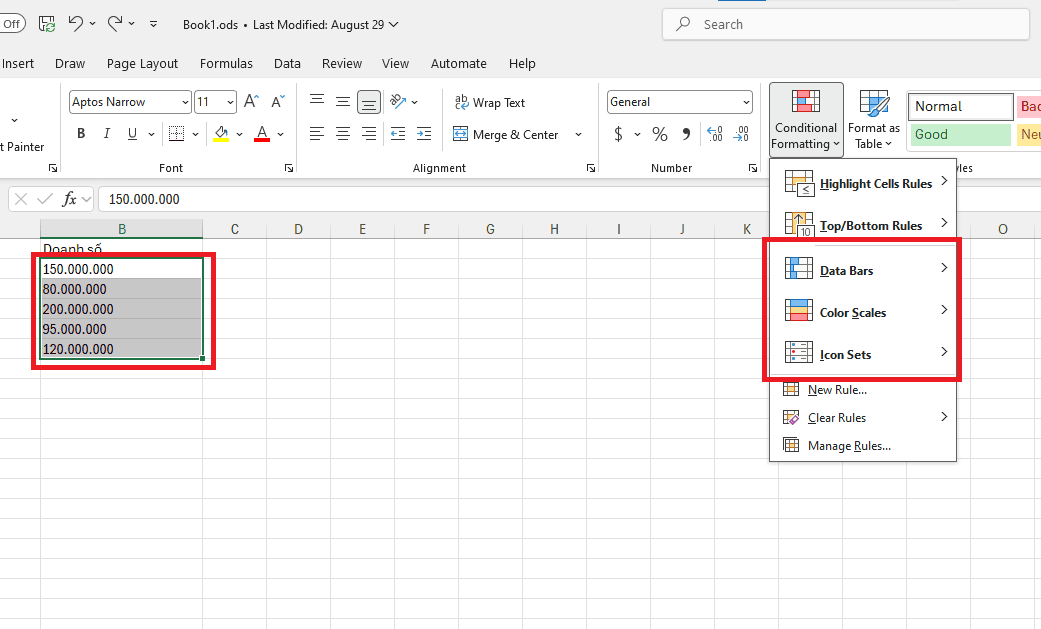 Tô màu tự động bằng Data Bars, Color Scales và Icon Sets