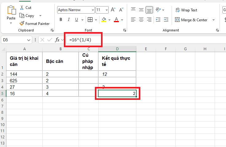 Mở rộng tính căn bậc n trong Excel (Căn bậc 3, căn bậc 4, căn bậc n)