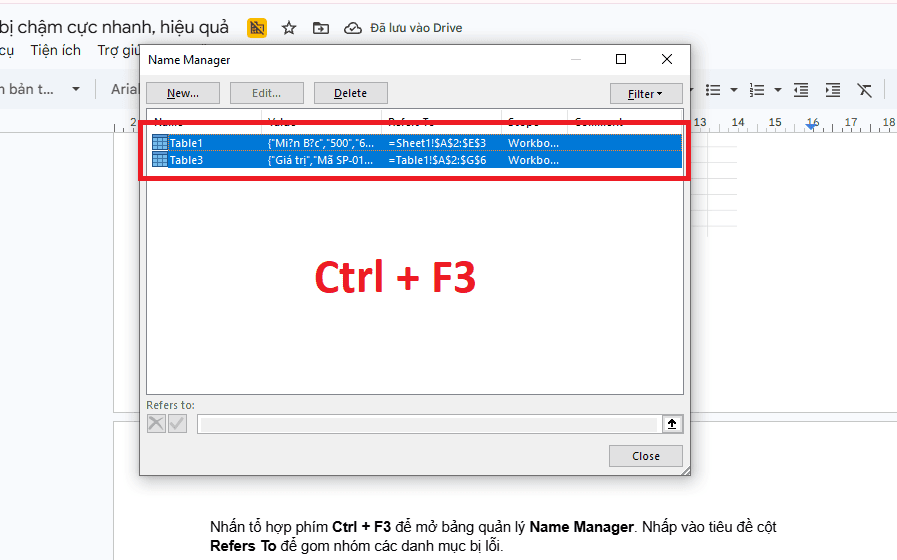 Xóa bỏ các đối tượng ẩn (Objects) và Name Range rác