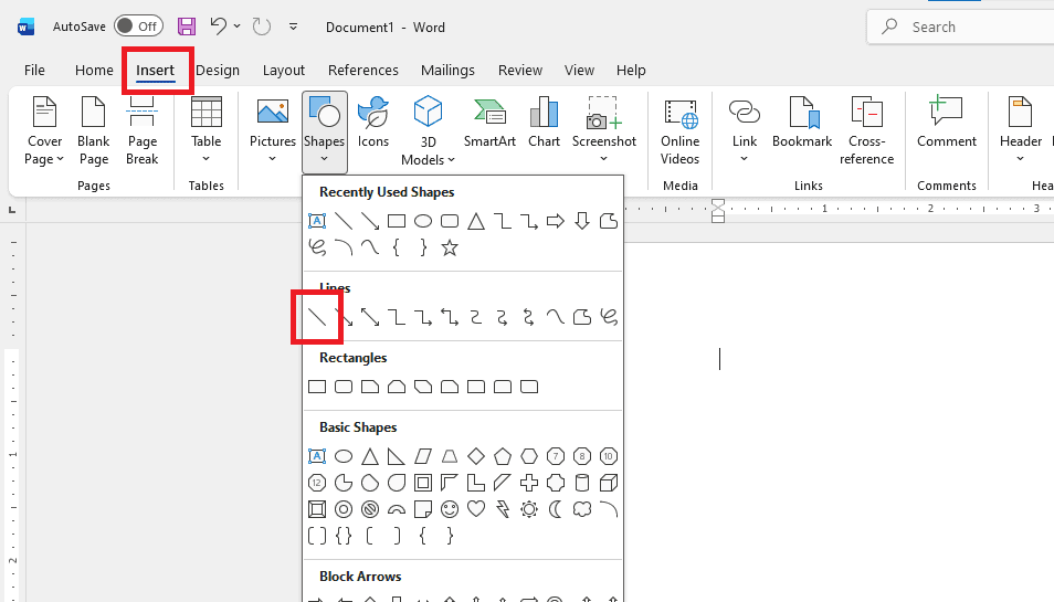 Các bước vẽ đường kẻ bằng Shapes