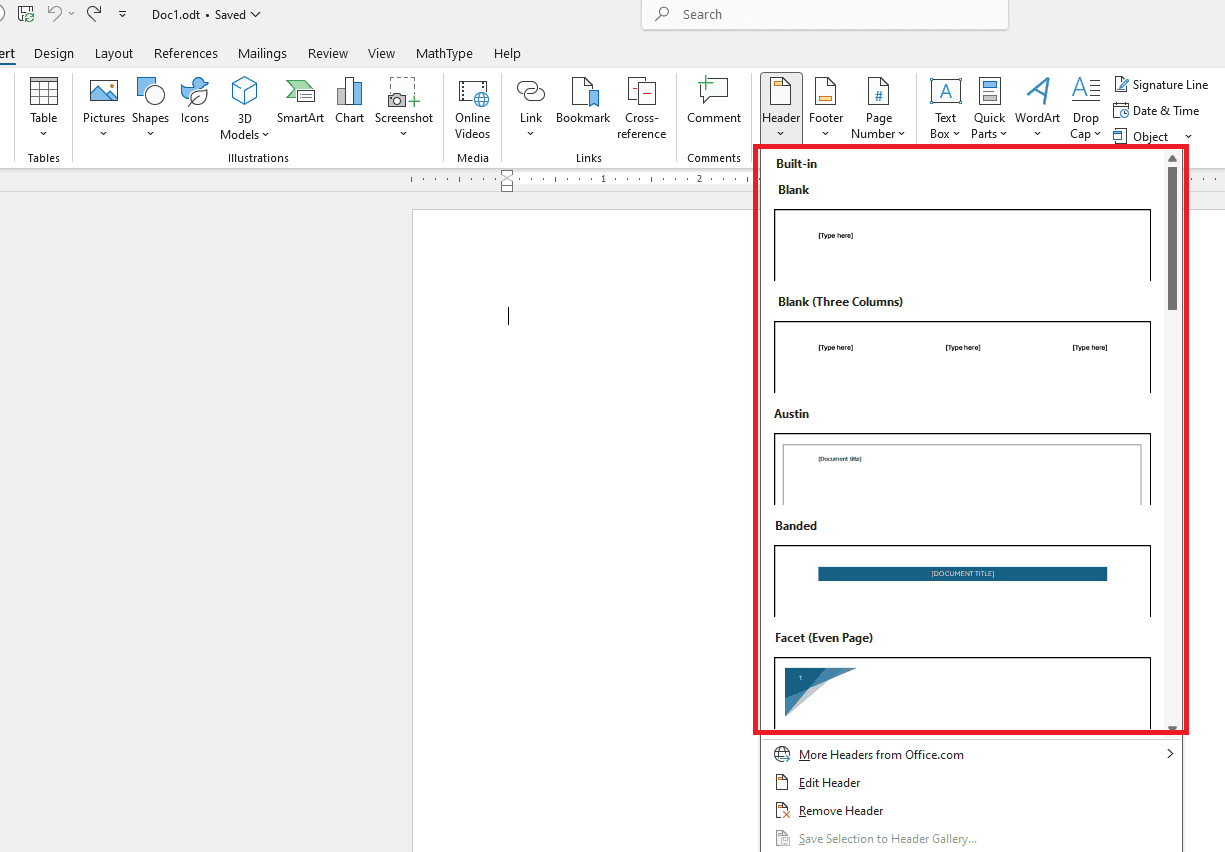 Thao tác tạo Header and Footer bằng mẫu sẵn có (Built-in)