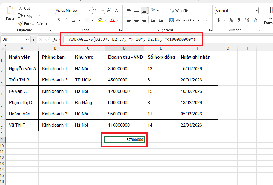 Tính trung bình kết hợp với các toán tử so sánh (>, <, >=, <=, <>)