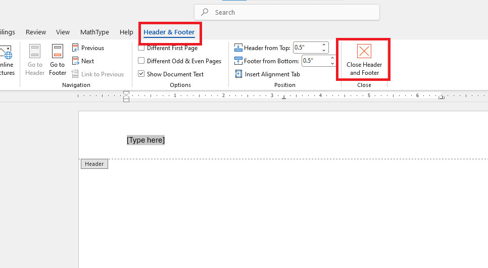 Cách thoát khỏi chế độ chỉnh sửa Header and Footer